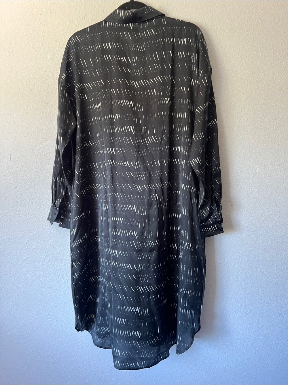 Eileen Fisher Silk Organic Cotton Black Printed Shirt Dress Large - Picture 9 of 9